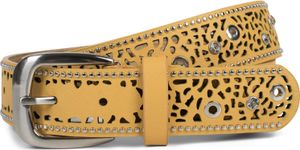 styleBREAKER Damen Gürtel mit Cutout Lochmuster, Strass und Nieten, Vintage Nietengürtel, kürzbar 03010092