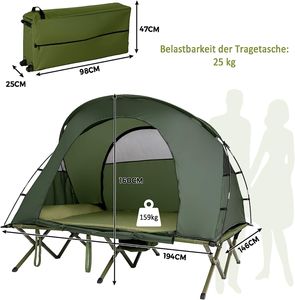 COSTWAY 4in1 Campingzelt Set faltbar für 1-2 Personen mit aufblasbare Matratze Tragetasche Abdeckung & erhöhtem Campingbett & Zelt Kuppelzelt 160kg belastbar