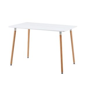 H.J WeDoo Rechteckig Esstisch Weiß Küchentisch Modern Büro Konferenztisch Kaffeetisch Tisch mit Holzbein MDF ,Runde Buchenbeine,110 * 70 * 73cm