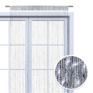 WOMETO Faden-Vorhang Glitzer-Vorhang 90x245 cm - silber-silber glänzender Deko Schal transparent halbtransparent Weihnachten