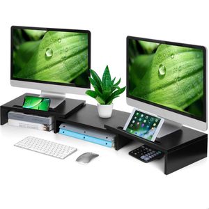 Zenzee Monitorständer für 2 Monitore Monitorerhöhung mit Handyhalter Bildschirmständer Notebookständer Schreibtischaufsatz Schwarz