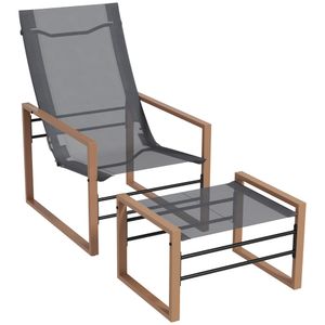 Zahradní židle Outsunny s taburetem, sada zahradních židlí, zahradní nábytek, balkónová židle, síťovaný potah, kovový rám, tmavě šedá barva