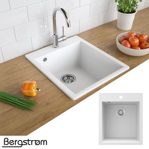 Bergström Granit Spüle Küchenspüle Einbauspüle Spülbecken 425x500mm Weiß