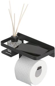 Tiger Caddy Toilettenpapierhalter mit praktischer Ablage, Toilettenrollenhalter aus Edelstahl mit Ablagefläche für z.B. Smartphone oder einer Box für feuchtes Toilettenpapier, Farbe Schwarz