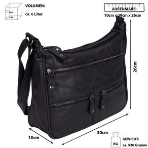 Damen Tasche Schultertasche Umhängetasche Crossover Bag Leder Optik Handtasche Schwarz