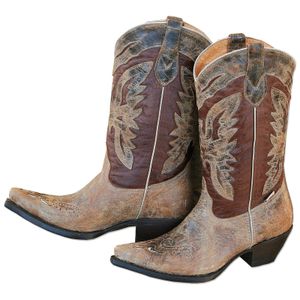 Damen Western Cowboy Biker Leder Stiefel Boots »WBL-24« Braun