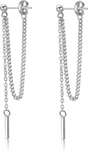 925 Sterling Silber Bar Tropfen Ohrringe Kette für Frauen Damen Tröpfchen Einfädler Ohrringe Baumeln