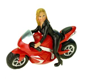 Spardose sexy Motorradgirl 21 cm Poly bunt Sparschwein Bike Motorrad Sport