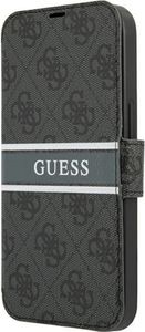 Guess 4G Stripe Book Case Schutz Hülle für iPhone 13 Pro Max - Grau