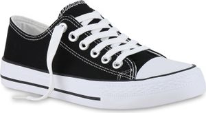 VAN HILL Damskie Trampki Niskie Sznurowane Wygodne Materiałowe Buty Casualowe 902295, Kolor: Czarny Biały, Rozmiar: 36
