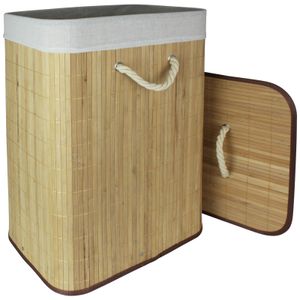 Wäschekorb Bambus mit Deckel und Griff 65L Wäschetruhe Wäschebox Wäschesammler Wäschekiste