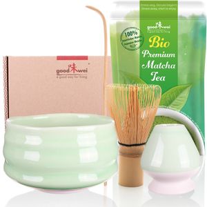 Matcha Teezeremonie Set "Minto" mit Teeschale, Besenhalter und 30g Premium Matcha