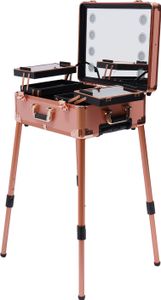 Professioneller Schminkkoffer Rolling Schminkstation Trolley Werkzeug Box mit 4 Rollen & Beleuchtung & Spiegel Rose Gold