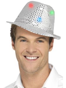 Pailletten Trilby Hut mit LED silber