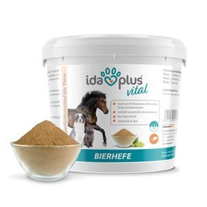 Ida Plus - Reines Bierhefe-Pulver - 1,5 kg - 100% Naturprodukt für Hunde, Katzen & Pferde - Futterergänzung für glänzendes Fell & kräftige Haut - reich an B-Vitaminen, Mineralien & Spurenelemente