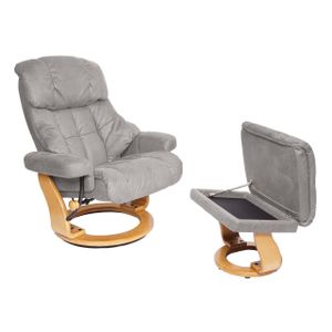 MCA Relaxsessel Calgary XXL, TV-Sessel Hocker, 180kg belastbar Stoff/Textil  hellgrau, Gestell naturbraun