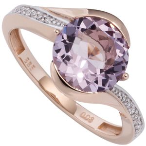 JOBO Damen Ring 585 Rotgold bicolor 16 Diamanten Brillanten 1 Amethyst lila violett Größe 60
