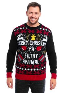 UglyXmas Weihnachtspullover Damen & Herren Christmas Sweater "Merry Christmas Ya Filthy Animal" Größe M