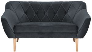 QLA Möbel 2-Sitzer Stoffsofa Skand in Dunkelgrau: Skandinavische Couch mit hohen Holzbeinen, Sitzfläche und Rückenlehne gepolstert