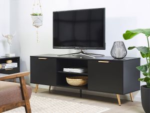 BELIANI TV-Möbel Schwarz Faserplatte mit 2 Schänken und 2 Fächern Kabelführung goldene Metallbeine Retro-Stil Wohnzimmer Schlafzimmer Möbel