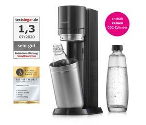 SodaStream Wassersprudler DUO Umsteiger ohne CO2-Zylinder, 1x 1L Glasflasche und 1x 1L spülmaschinenfeste Kunststoff-Flasche