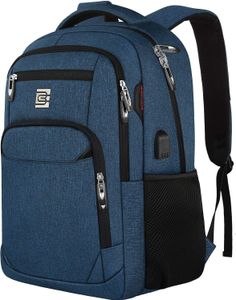 OKWISH Laptop Rucksack 17,3'' Business Rucksack Schulrucksack Großer Wasserdicht Taschen Reise Backpack Daypack Mit USB und Taschen für Herren ,Blau