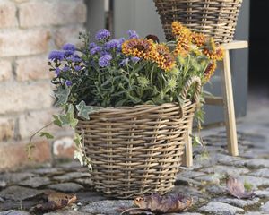 Pflanzkorb "Spaltrattan" Ø 35x25 cm groß, aus Rattan, rund, Blumentopf, Pflanzkübel, Pflanztopf für Draußen, Blumenkübel