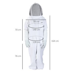 Outsunny Imkeranzug aus Baumwolle Imkerei Anzug Schutzbekleidung mit Schleier Ziegenlederhandschuhe Weiß XXXL Unisex