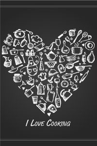 Wallario selbstklebendes Poster - I Love Cooking - Herz aus Küchenutensilien in schwarz weiß, Größe: 100 x 150 cm