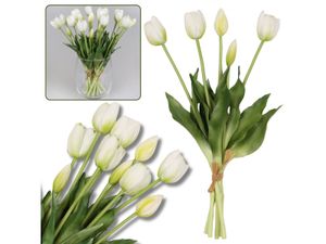 Silikónové tulipány, biele, ako živé, kytica 5 kusov