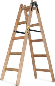 DRABEST Leiter PRO Serie Malerleiter Holz Bockleiter Holzleiter 2 x 5 Stufen Zweiseitige Klappleiter Haushaltsleiter bis 150 kg belastbar