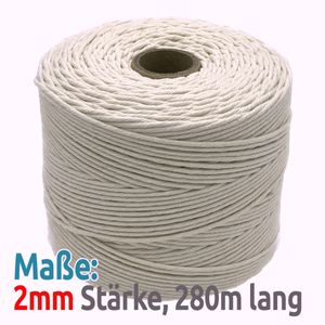 VOYAL Makramee Garn - 280m (Stärke: 2mm) - 100% Natürliches, gezwirntes Baumwolle Garn, natur / beige