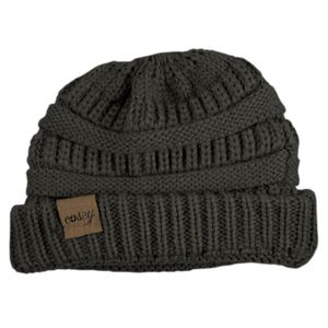 cosey - Strick Wintermütze – Pferdeschwanz-Mütze mit Zopfloch für Damen und Mädchen in schwarz