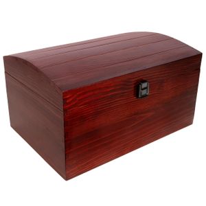 Creative Deco Veľká Drevená červená Truhlica XXL Drevená Krabica s Vekom a Zámkom | 34,5 x 25 x 19,2 cm | Truhlica na Poklady Veľká Krabica na Hračky Drevená Nelakovaná Krabica bez Držadiel | Ideálna na Cennosti a Hračky