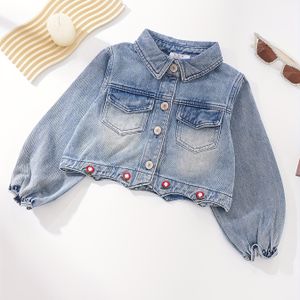 Mädchenjacke, langärmelige, kurze Jeansjacke, Oberbekleidung für kleine Mädchen, Oberteil für Frühling und Herbst