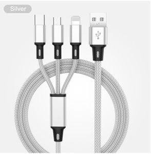 3in1 Ladekabel Universal Handy für Apple iPhone Samsung Huawei Lenovo Xiaomi Micro USB Typ C Laden Länge 1.2m - Silber