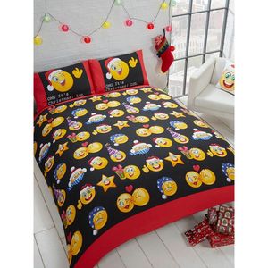 Rapport - Emoji - Súprava posteľnej bielizne, vianočný dizajn AG899 (manželská posteľ) (čierna/červená/žltá)