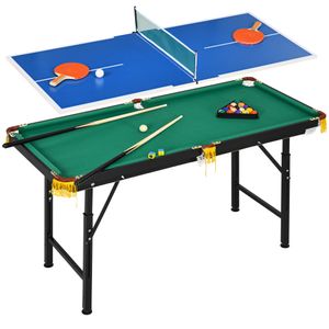 SPORTNOW Multigame Spieletisch 2-in-1 Multifunktionstisch inkl. Tischtennis Billardtisch mit Zubehör für Kinder, Jugendliche, Erwachsene Stahl 140 x 6