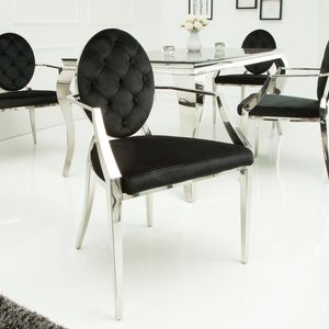 riess-ambiente Eleganter Stuhl MODERN BAROCK schwarz Samt mit Armlehnen und Zierknöpfen Esszimmerstuhl Essstuhl