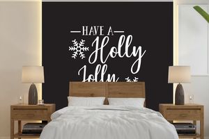 MuchoWow® Fototapety pre obývaciu izbu alebo spálňu tapety vinylové motív tapety Citát "Have a Holly Jolly Christmas" Vianoce biele na čiernom 260x260cm