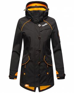 Marikoo Damen Softshell Outdoor Jacke Übergangs Funktions Regen Mantel mit Kapuze SOULINAA Schwarz Gr. 42 - XL