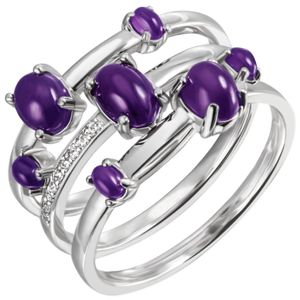 JOBO Damen Ring 60mm breit 925 Sterling Silber 7 Amethyst-Cabochons lila 9 Zirkonia