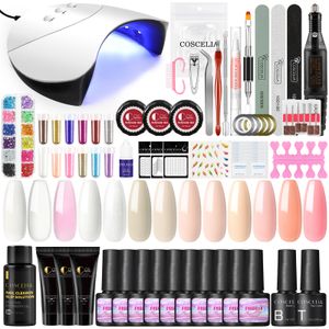 COSCELIA 10 Farben Gel Nagellack Gellack Starter Set mit UV Lampe All-In-One Maniküre Kit mit 3pc Poly Extension Gel Rutschlösung 36W UV-LED-Härtungslampe für Anfänger