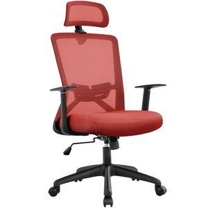 Yaheetech Bürostuhl Drehstuhl Ergonomischer Schreibtischstuhl Chefstuhl mit hoher Rückenlehne Kopfstütze und Lordosenstütze Wippfunktion Rot