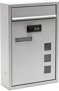 Skrzynka na listy Wiltec w kolorze srebrnym 215x320x90mm Skrzynka na listy z zamkiem szyfrowym, tabliczką znamionową i wziernikiem Skrzynka na listy z malowanej proszkowo stali Skrzynka na listy Wiltec w kolorze srebrnym 215x320x90mm Skrzynka na listy z zamkiem szyfrowym, tabliczką znamionową i wziernikiem Skrzynka na listy z malowanej proszkowo stali