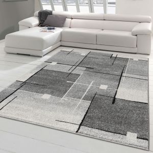 Moderner Wohnzimmerteppich mit abstrakten Quadraten schwarz grau Größe - 160x220 cm