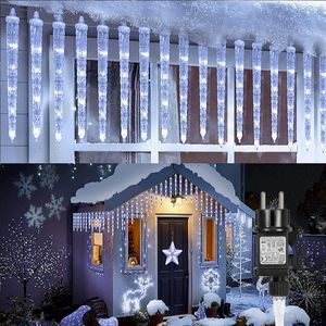 2.8m 288 LED Eiszapfen Lichterkette Lichtervorhang Meteorschauer Lichter Wasserdicht für Außen Party Garten Weihnachten Party Deko