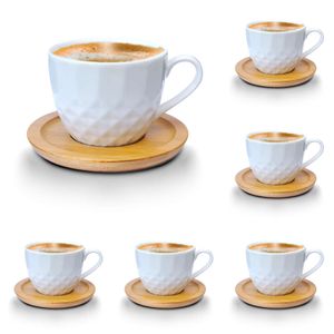 Melody Kaffeetassen Teetassen weiss Porzellan Tassen Teeservice Kaffeeservice mit Untertassen 12-Teilig (Kaffeetassen 200ml, Mod3)
