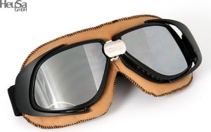 Motorradbrille Fliegerbrille Bike braun ECHT LEDER verspiegelt schwarzer Rahmen