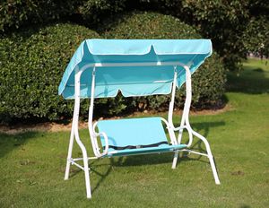 Angel Living Kinder Hollywoodschaukel mit Sitzgurt 2 Sitzer Gartenschaukel mit Sonnenschutz aus Stahl Blau